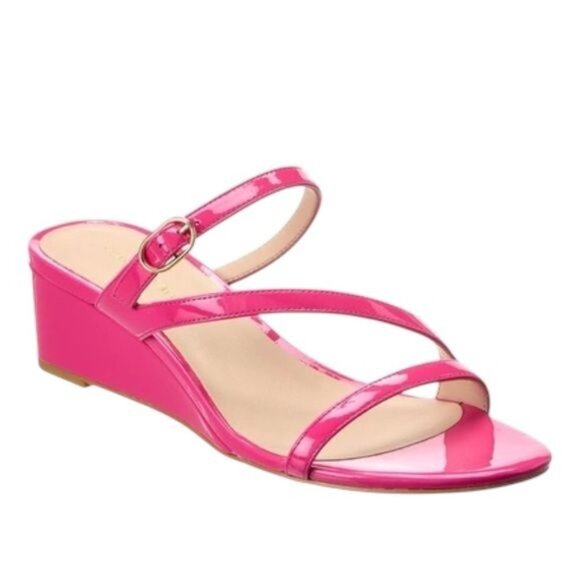 NWOB Stuart Weitzman Align Ii Buckle Patent Wedge Sandal in Pink Size 6 - Picture 4 of 11